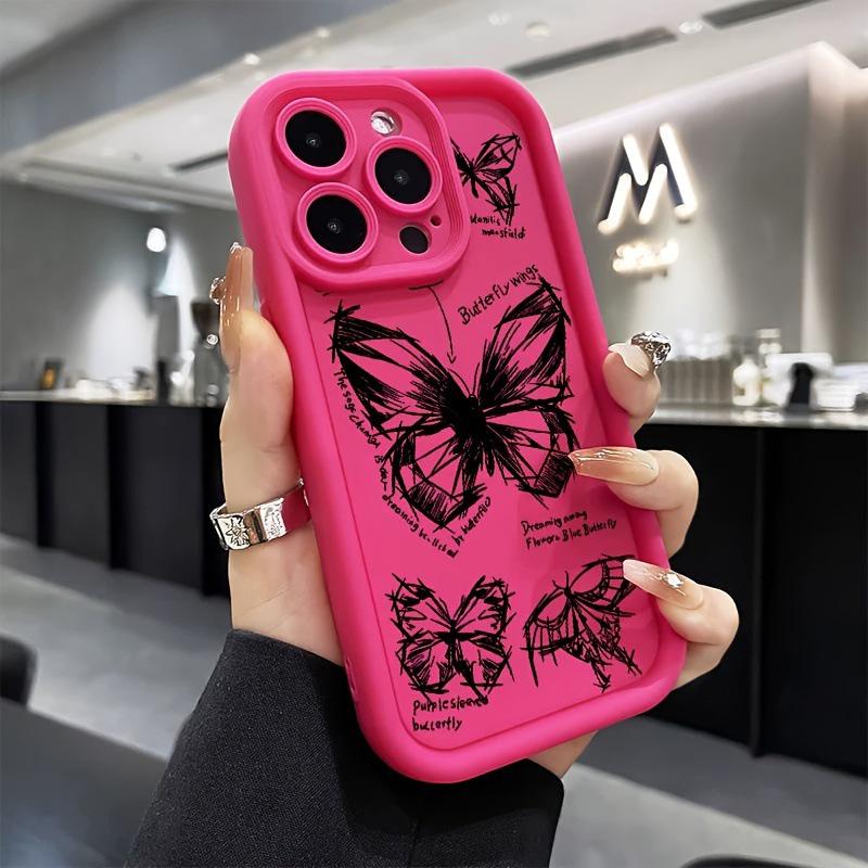 Black Line Butterfly Phone Case for Apple iPhone 11-16, Bamboo Design, Eye-Catching X Cross-Pattern