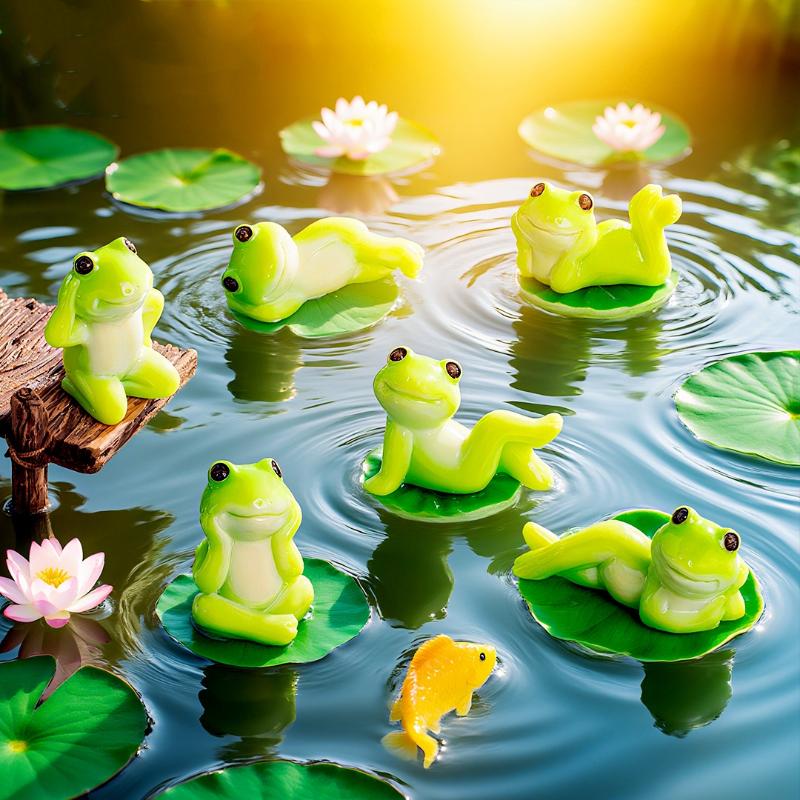 5/6 Pcs Cartoon Funny Frog Figurine Ornament Desktop Living Room Micro Landscape Fish Tank Aquarium Decoration Accessories
