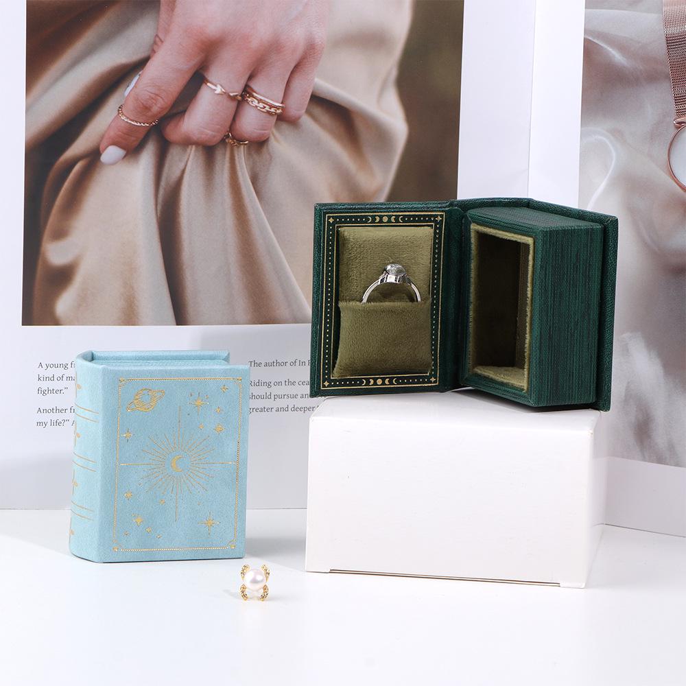 Elegant Curved PU Leather Book-Shaped Ring Box | Mini Retro Flip-Top Jewelry Holder