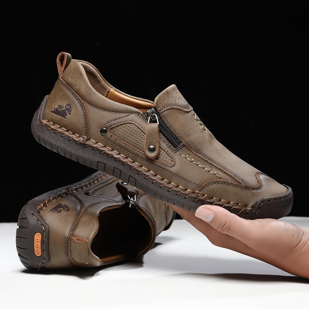 Handmade Leather Men Shoes Casual Slip On Loafers Breathable Leather Shoes Men Flats Fashion Moccasins Tooling Shoes Plus Size