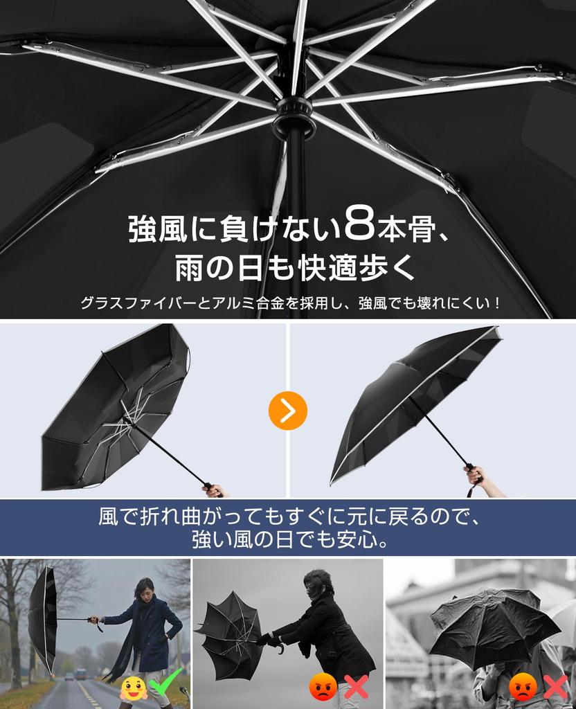 Folding umbrella shape memory and Folding umbrella automatic opening and closing Folds in 3 seconds Reflective tape 8 ribs Waterproof 310T Reverse