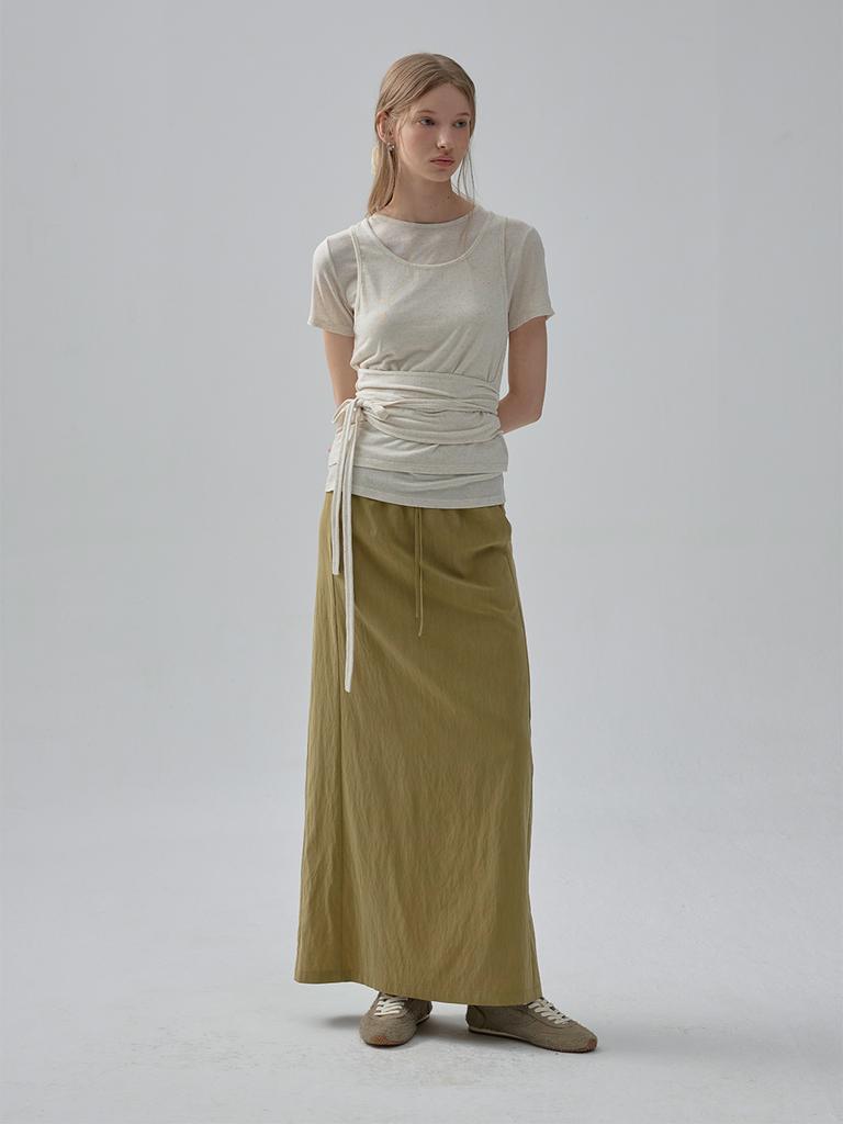 MOAT Pigment String Maxi Skirt (Olive Green)