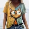 T-Shirts Women's Fashion T-Shirt Cat Print Casual Comfort Short Sleeve Crew Neck Pullover Clothing