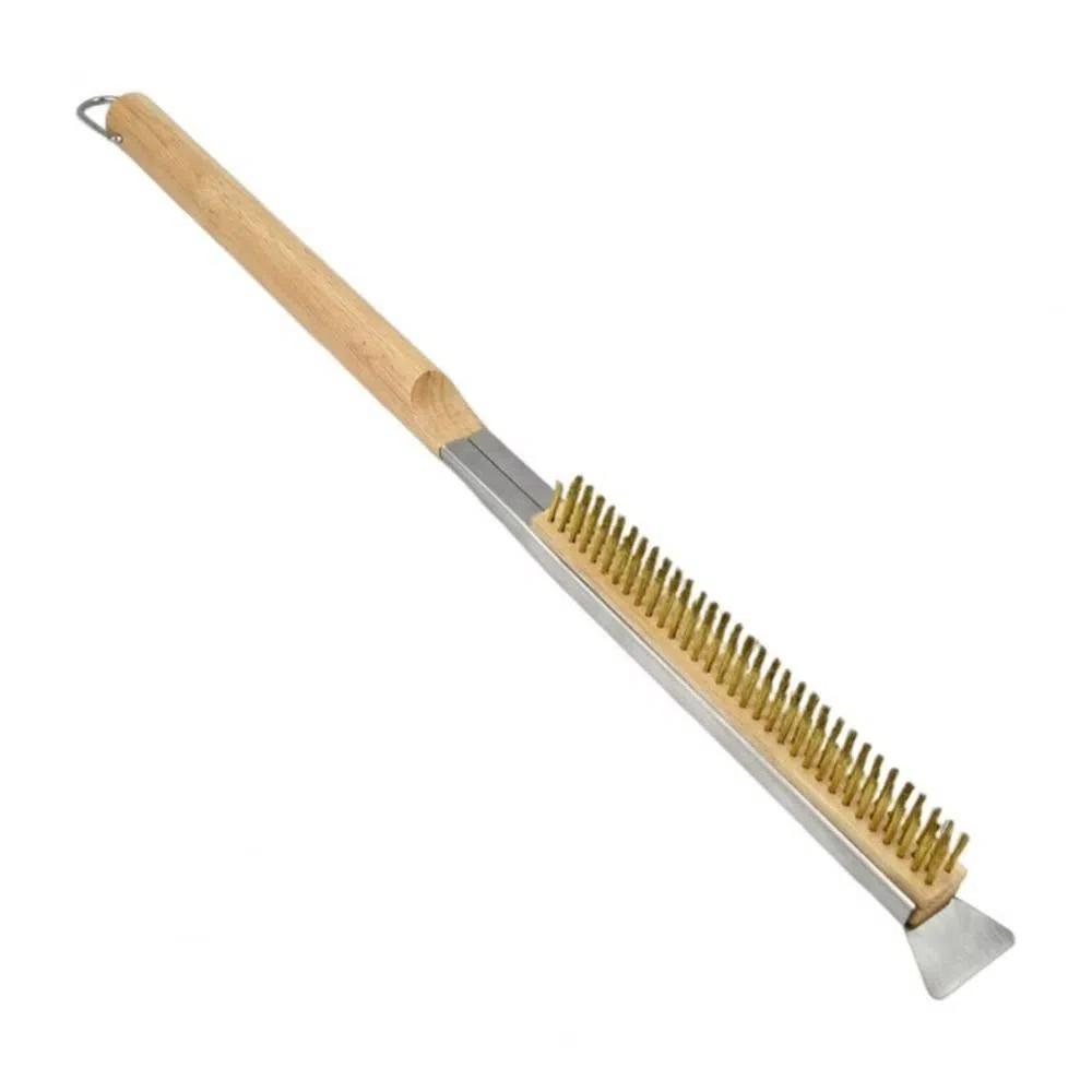 

with Scraper Kitchen Pizza Oven Brush Wood Handle Pizza Stone Cleaner Brush BBQ 53.5cm