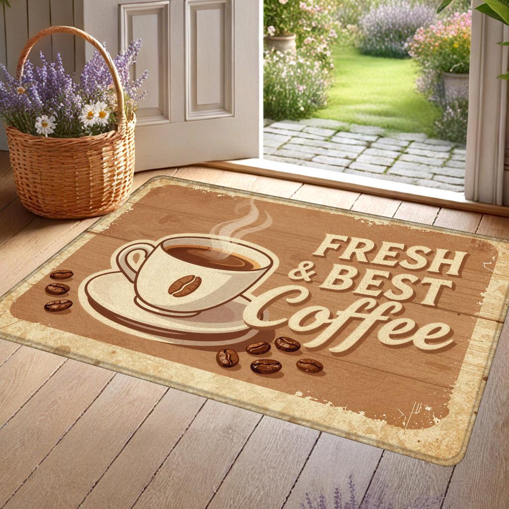 Vintage Coffee Print Doormat, Non-Slip Floor Mat Retro Kitchen Rug for Entryway Living Room Coffee Shop Decor