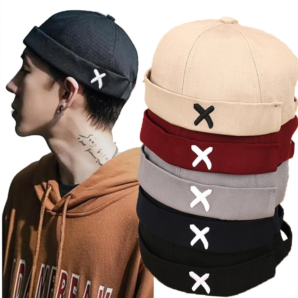Men Women Brimless Soft Top Hats Skullies Cap Otton Adjustable Beanie Hats Unisex Fashion Street Melon Caps Portable Hip Hop Cap