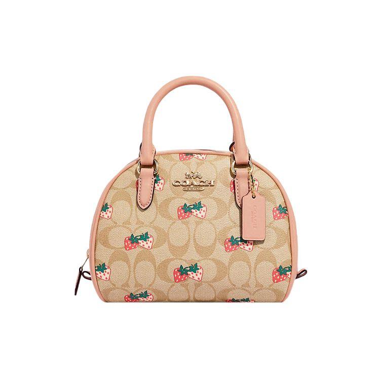 

Coach Sydney 20 Classic Floral Strawberry Print Coated Canvas And Smooth Leather Half-Moon Shoulder Crossbody Handbag Small Women handbags CB596-IMOT4 Basic Set (Bag+Dust Bag)