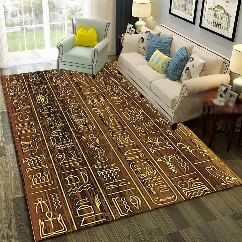 3D Egyptian Pharaoh Hieroglyphics Carpet Rug for Home Living Room Bedroom Sofa Doormat Decor,kids Area Rug Non-slip Floor Mat