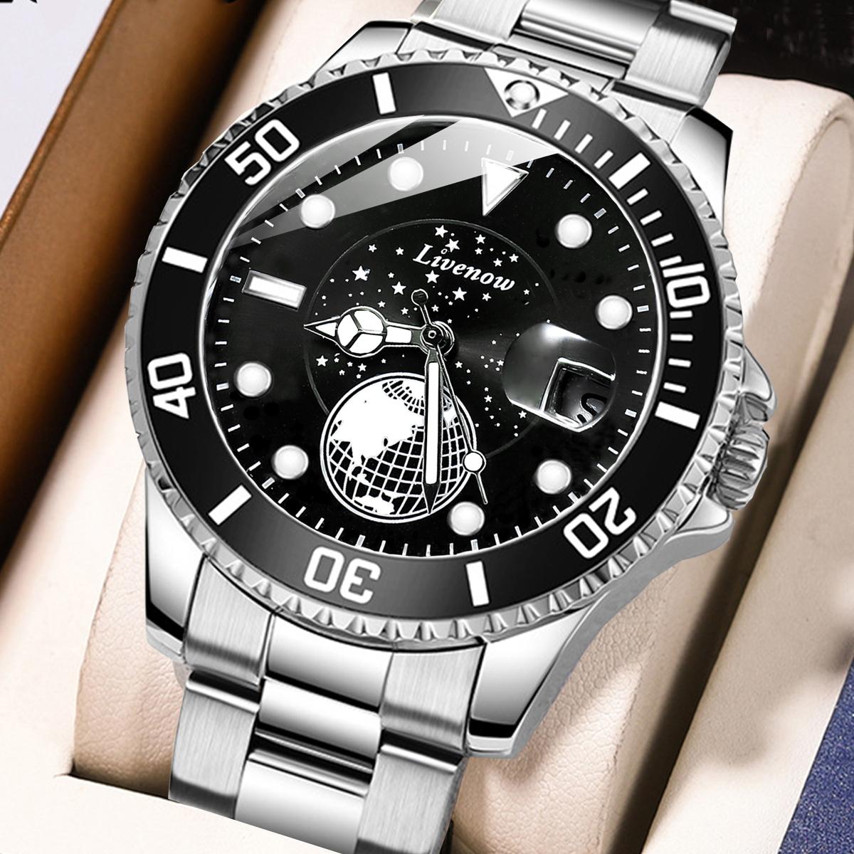 

Watch For Men Luxury Quartz Wristwatches Waterproof Male s Clock Watch for Father s and Lover Gift Watch Christmas Gift срібний/чорний