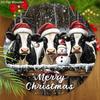 Warm Winter Wooden Christmas Sign with Cute Cow Pattern, Merry Christmas Round Sign for Front Door Wall Hanging Decor, Ideal Christmas Ornament