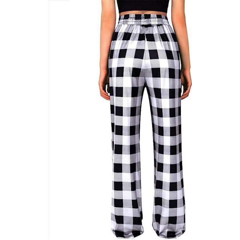 YYFS Women's Fashion Casual Plaid Print High Waist Trousers Pants & Capris