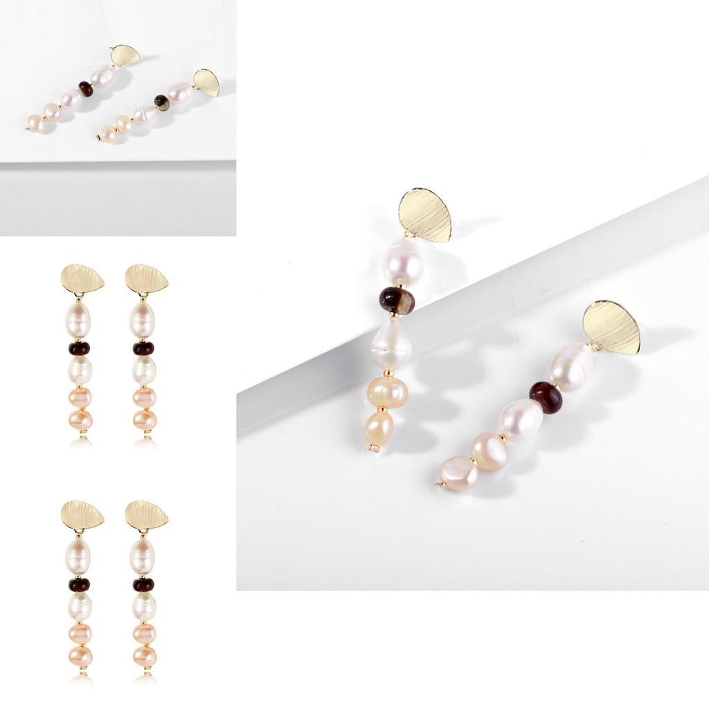 Elegant Natural Shell And Pearl Earrings For Women Unique Geometric Shape