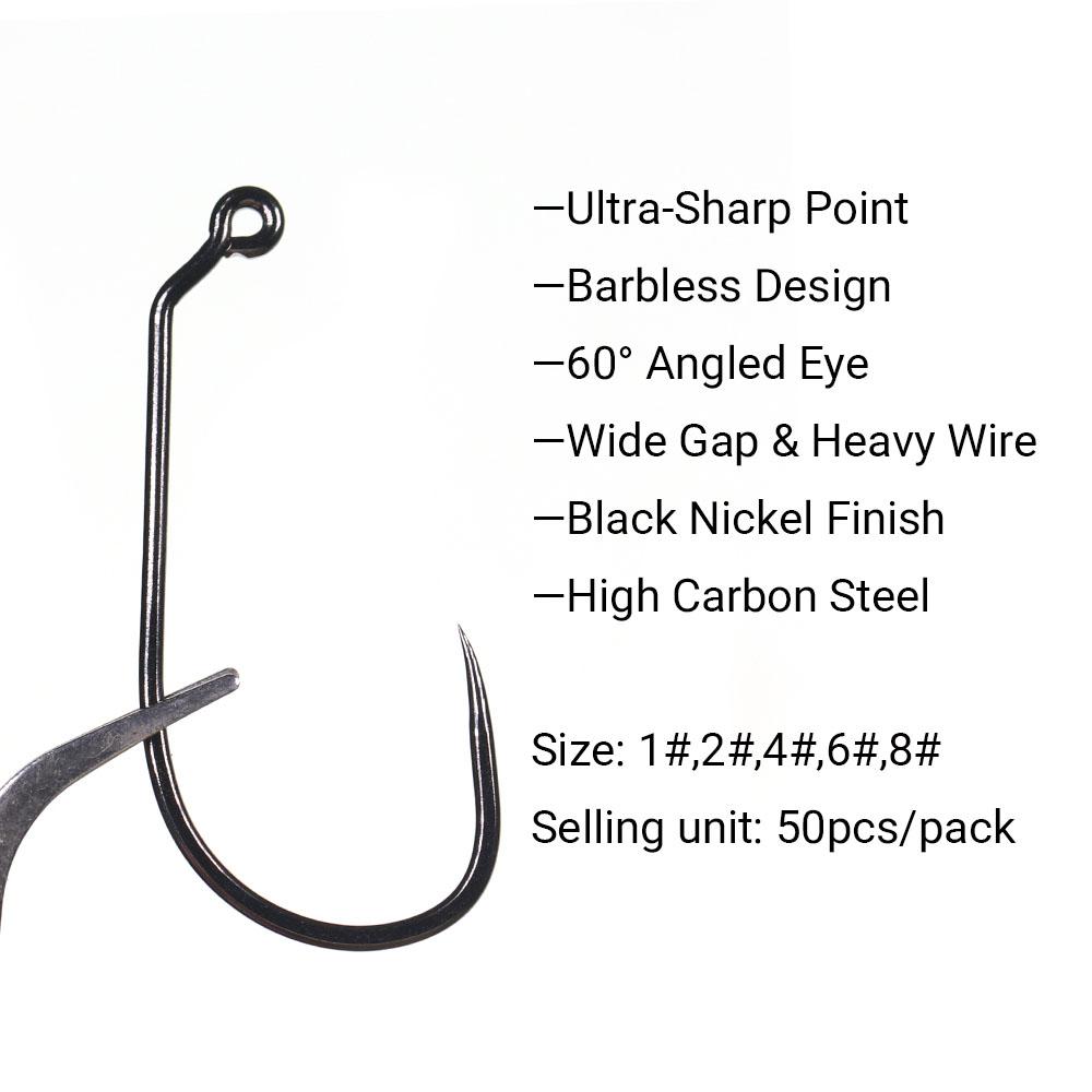 50 STÜCKE Widerhakenlose Jig-Haken aus Kohlenstoffstahl Aberdeen 60° Fliegenbindehaken für Streamer-Nymphen Salzwasser Barsch Wurm Angelhaken