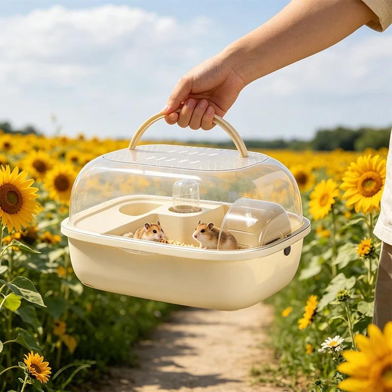 Double Layer Hamster Cage,Large Space VisibleSmall Animal Carrier Breathable Translucent PetTransport Box for Animal Transport