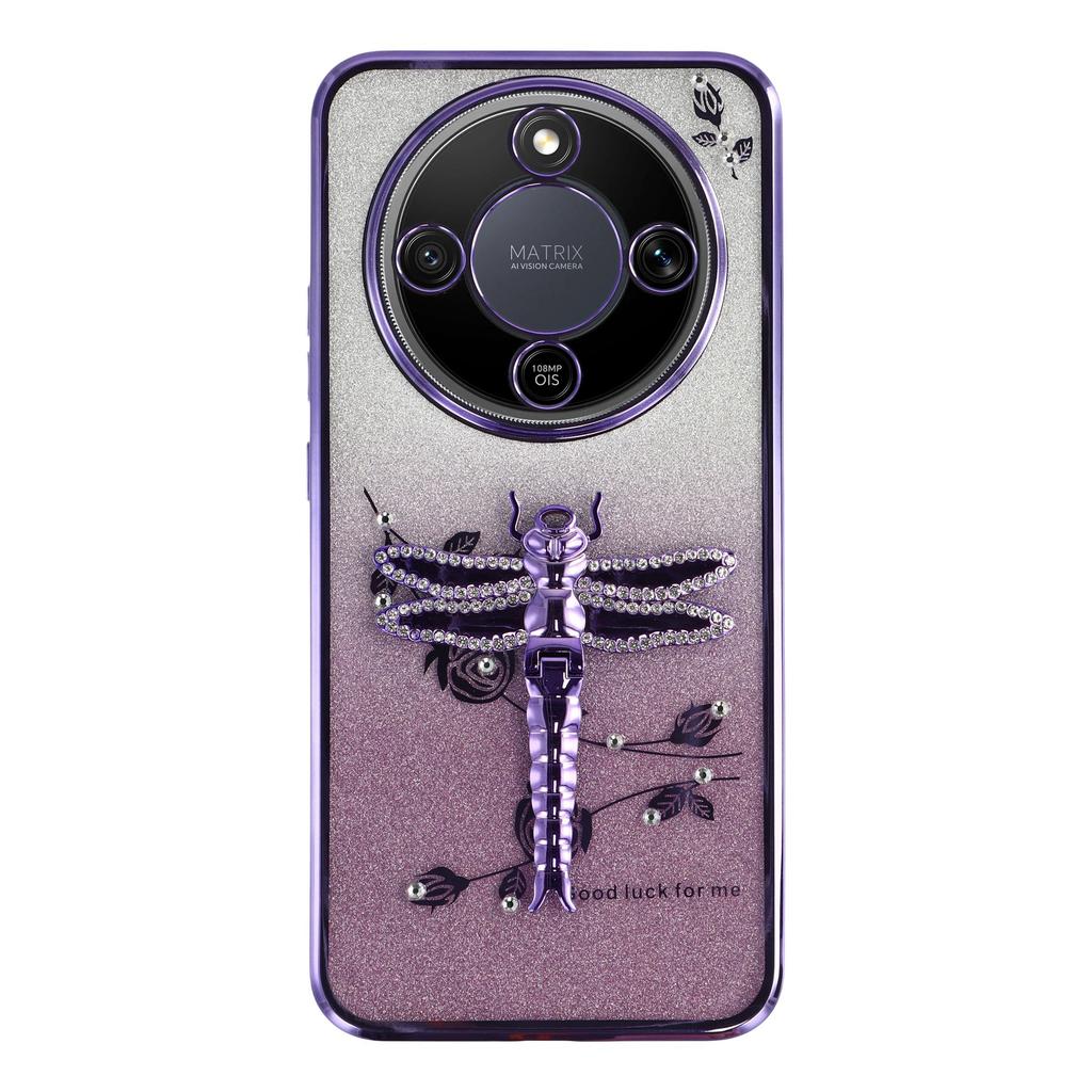 KADEM Phone Case For Honor Magic8 Lite 5G / X9d 5G / X70 5G Dragonfly Kickstand TPU Flowers Glitter Phone Cover