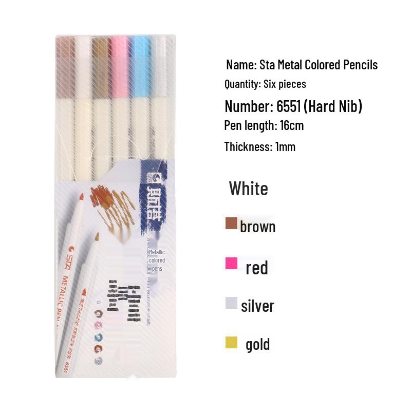 STA 6551BR Dual Tip Marker Set, 10 Colors - Water-Based Metallic Acrylic Markers for DIY Projects