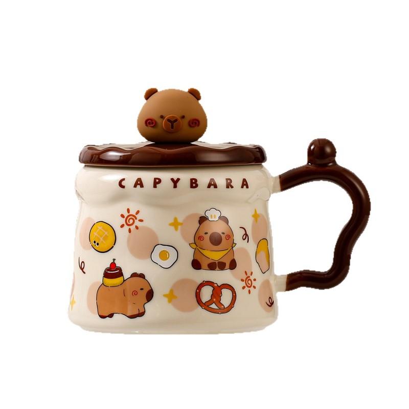 Capybara Mug With Lid Cute Ceramic Coffee Cup Office Couple Women 400ml