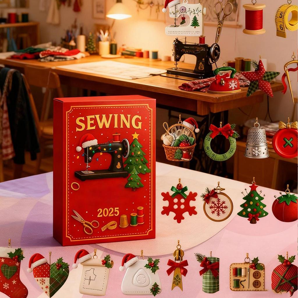 Sewing Calendar Advent 2D Flat Sewing Accessories 2025 Christmas Countdown Calendar for Kids for Adults Living Room Bedroom