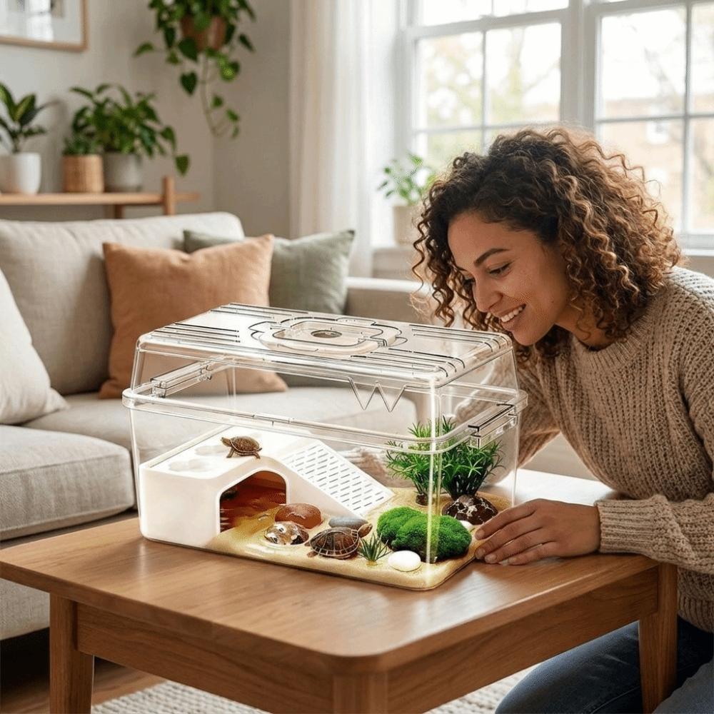 Transparent Reptile Terrarium Breathable Turtle Basking Platform Crab Tank Hermit Crab