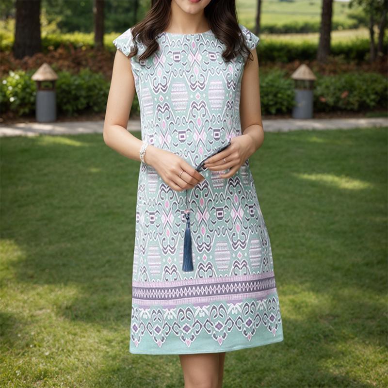 

ZANZEA Женское повседневное летнее платье с круглым вырезом, короткими рукавами и принтом в стиле ретро 5XL циан