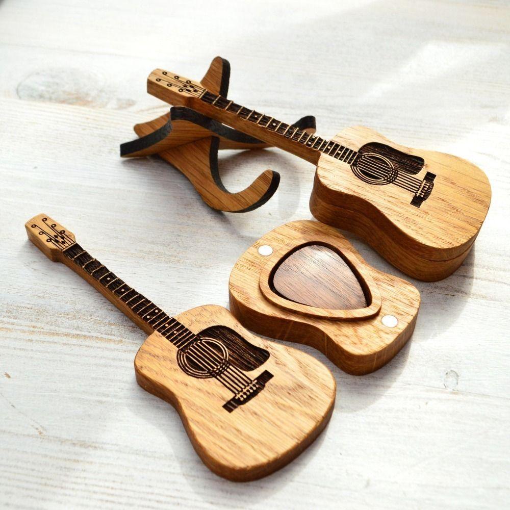 

Magnetic Wooden Guitar Ornaments Mini Guitar Pick Storage Decoration Guitarists Wooden