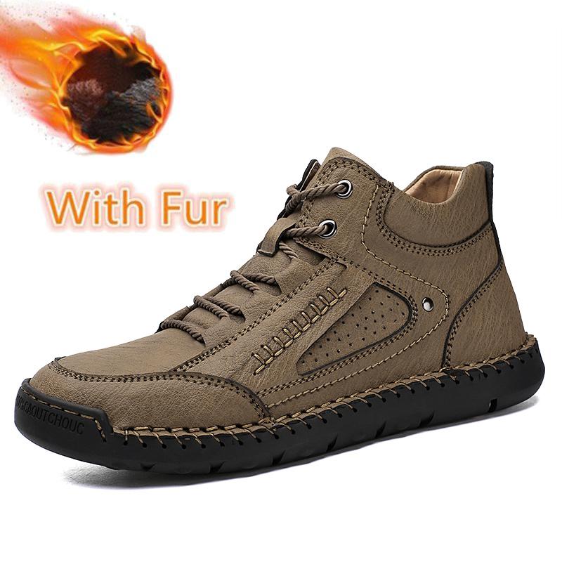 Comfy Leather Mens High Top Shoes Fashion Ankle Boots Classic Hiking Shoes Outdoor Man Driving Boots Non-Slip Casual Shoes Botas