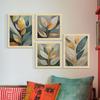 Paper Golden Leaves Botanical Art Paintings With Frame for Home Decor, Wall Painting for Living Room, Multicolor, Set of 4