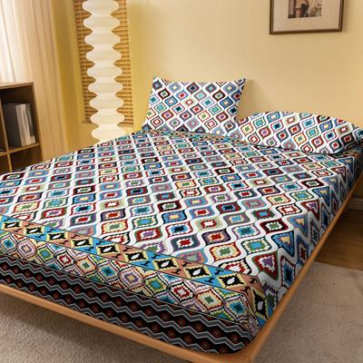 1 Schlichtes modernes Böhmisches bedrucktes mattes Spannbettlaken, Schlafzimmer bedruckte Bettdecke, Bettwäsche (ohne Kissenbezüge)