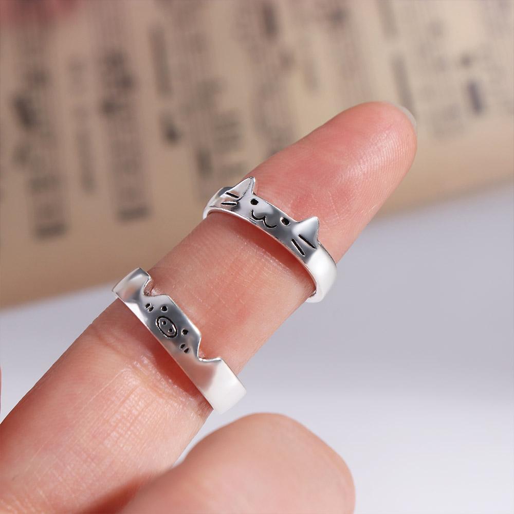 Cute Dog Cat Opening Ring Dull Polish Valentine's Day Gift Animal Couple Ring Women Men