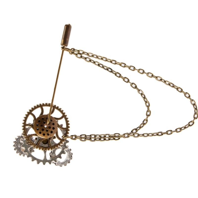 Jewelry Gear Brooch Steampunk Lapel Pin with Metal Chain Clothing Jewelry Badges