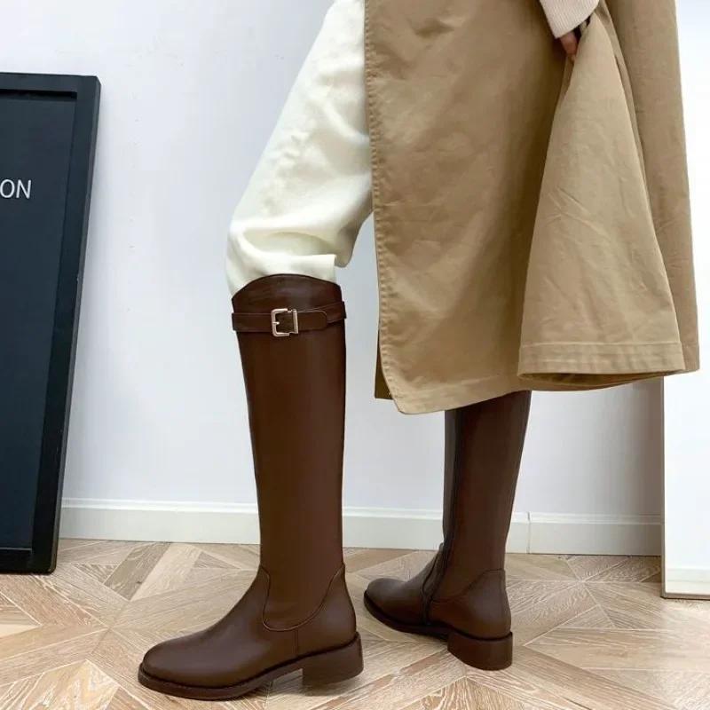 Fashion Black Elegant with Low Heels Shoes for Woman Long Brown Women's Boots Winter Knee High Shaft Stylish Lastest Price Goth