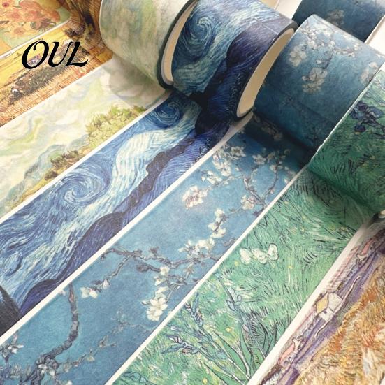 Nastro Washi per Scrapbooking, Nastro, Pittura a Olio Decorativo, Mascheratura, Motivi d'Artista, Adesivo Blu e Giallo per Artigianato Fai-da-Te, Junk Journal, Incarto Regali,