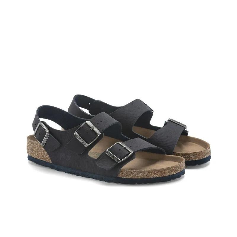 Birkenstock Milano Vegan Men s Microfiber Thick Sole Buckle Beach Sandals Indigo Regular Fit 1024539 42