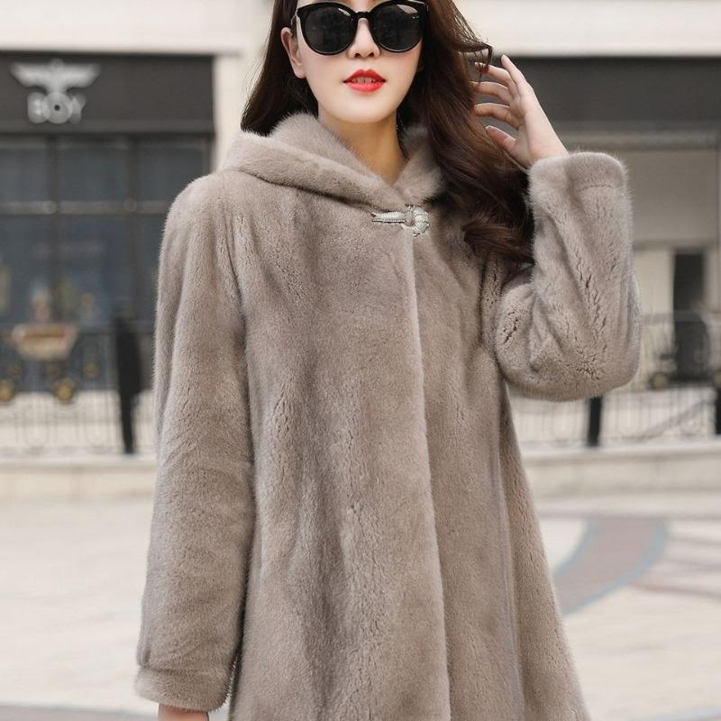 Imitation fur new imitation mink coat women's hooded imitation mink coat