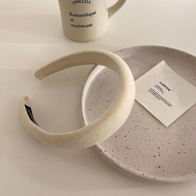 Retro French Wide Skull Top Sponge Headband for Women - Milk Coffee Color Hair Accessory