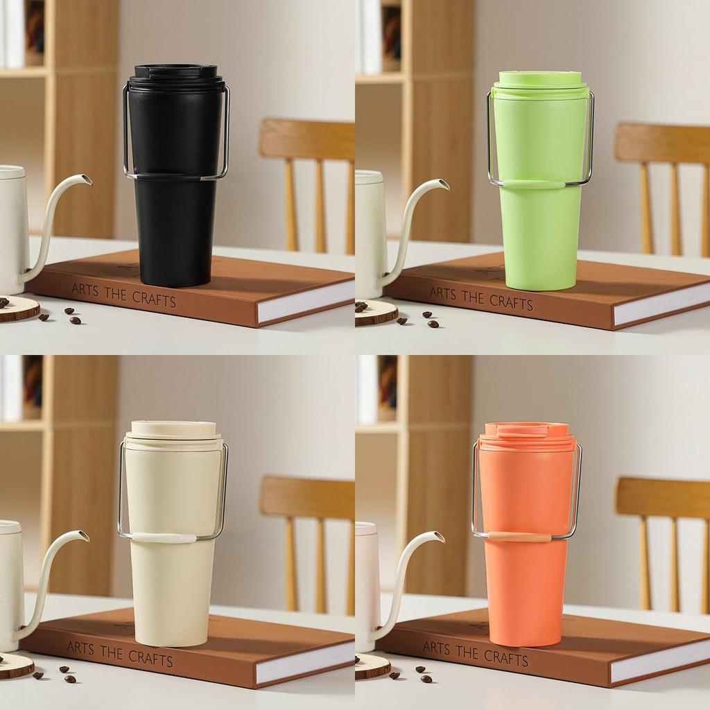 Elegant Stainless Steel Insulated Coffee Cup With Handle And Carrying Strap For Outdoor Use