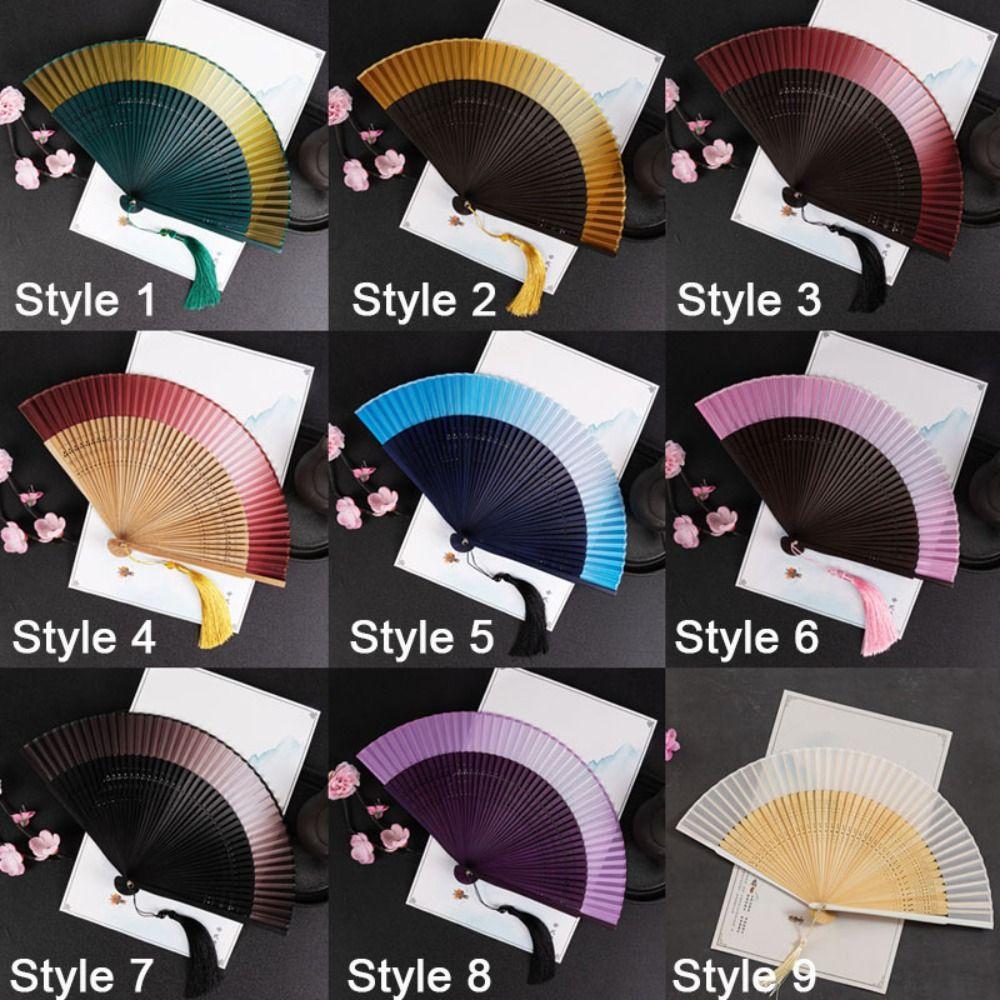 Chinese Style Folding Fan Bamboo Handle Props Fan Elegant Dance Hand Fan  Home Decoration