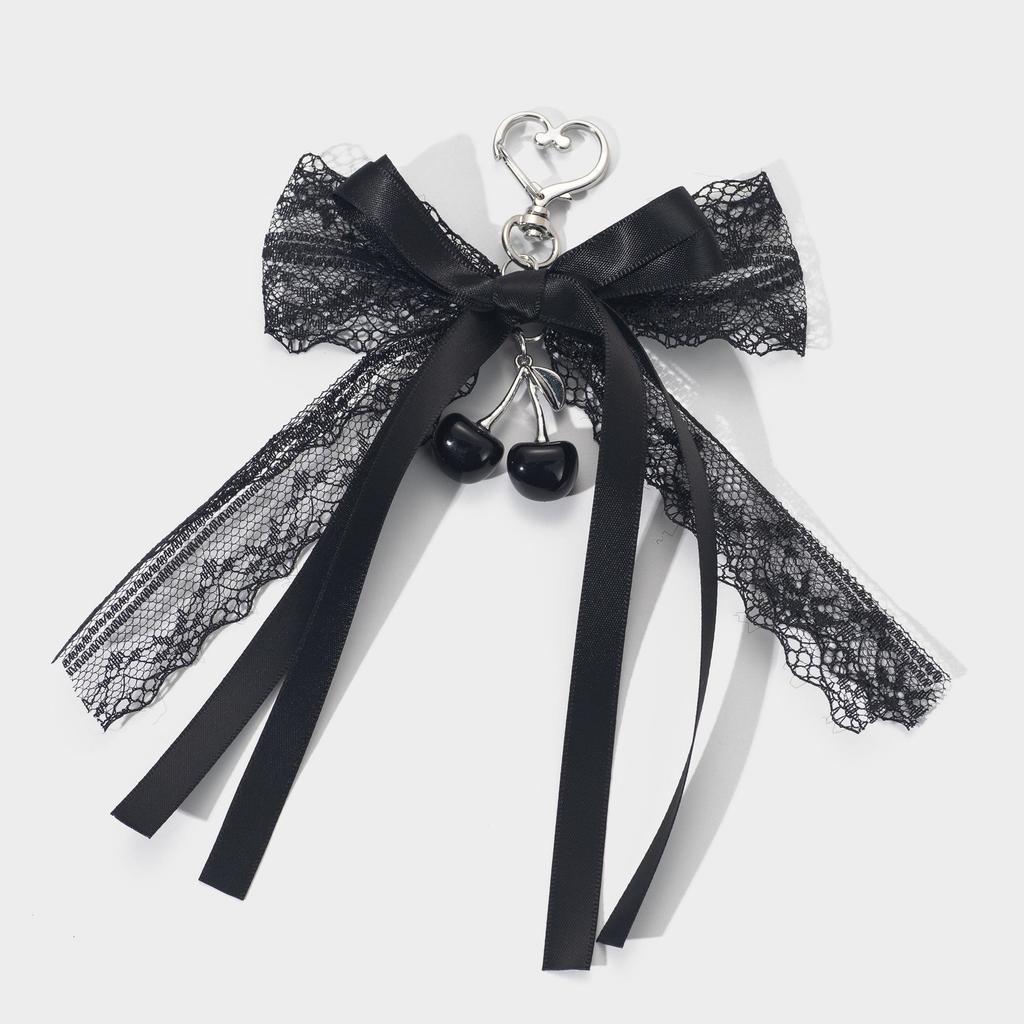 Chic Hollow Bow & Cherry Ribbon Keychain Bag Charm