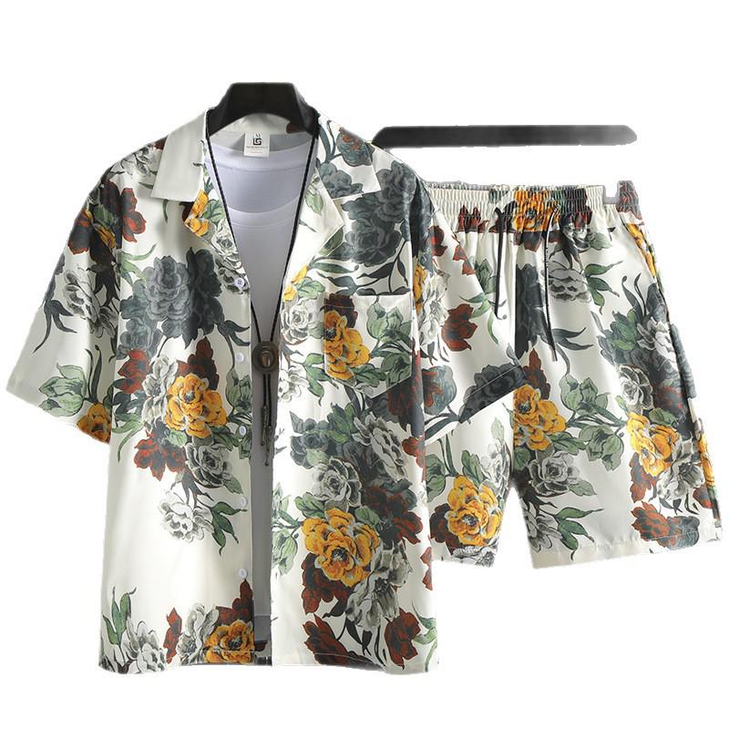 Men's Floral Short-Sleeve Shirt Set - Casual Hawaiian Beachwear for Couples