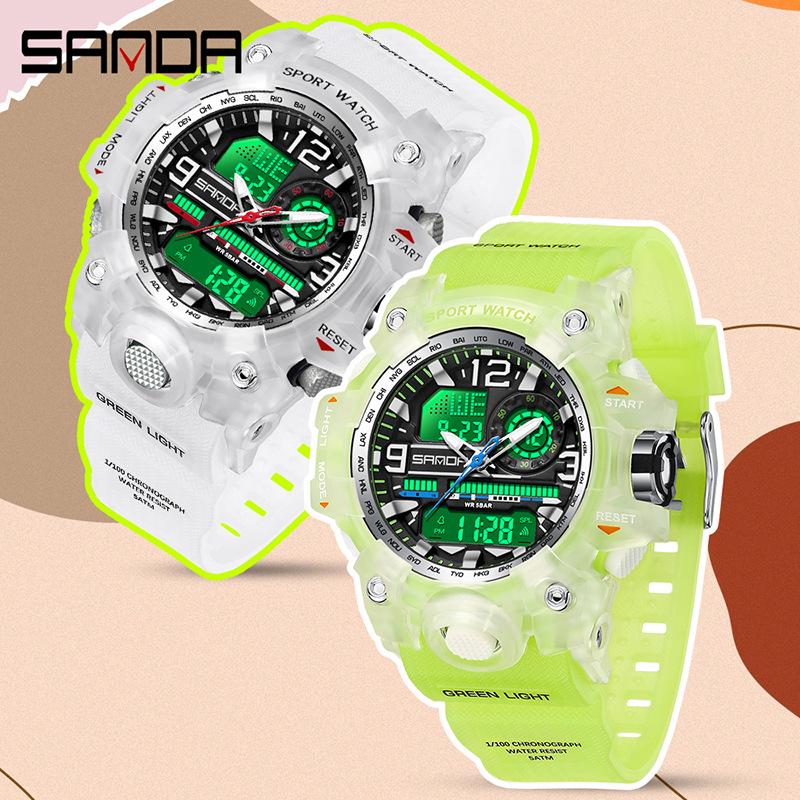 SANDA Tecnología Negra Doble Pantalla Impermeable Adolescente Casual Reloj Despertador