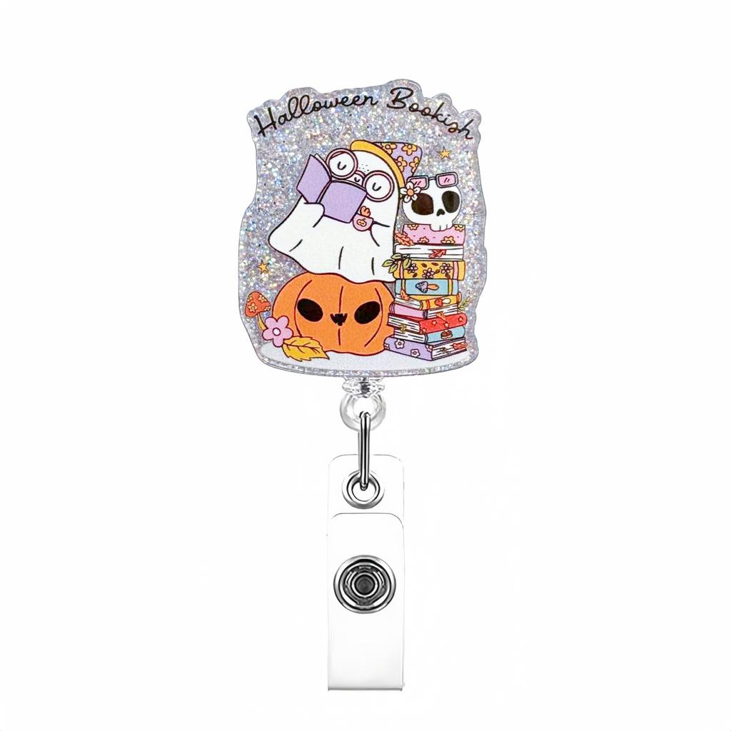 Glitter Acrylic Badge Holder Sturdy Ghost Id Card Holder Retractable Badge Reel Acrylic Pumpkin Badge Reel For Id Display Doctor