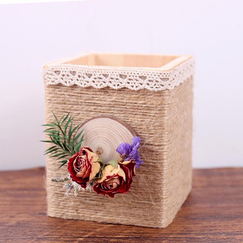 Handmade Jute Rope Pen Holder: DIY Material Kit for Flower Creation & Office Storage