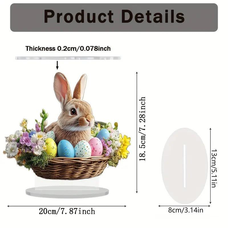 Cute Easter Bunny Ornament Flat Acrylic Ornament Rabbit House Single Desktop Home Office Garden Ornament Yard Decoration Gift