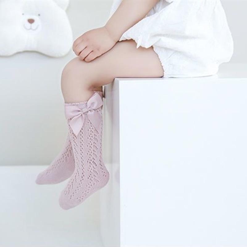 Newborn Baby Cotton High Tube Bow Mesh Socks - Summer Thin Design