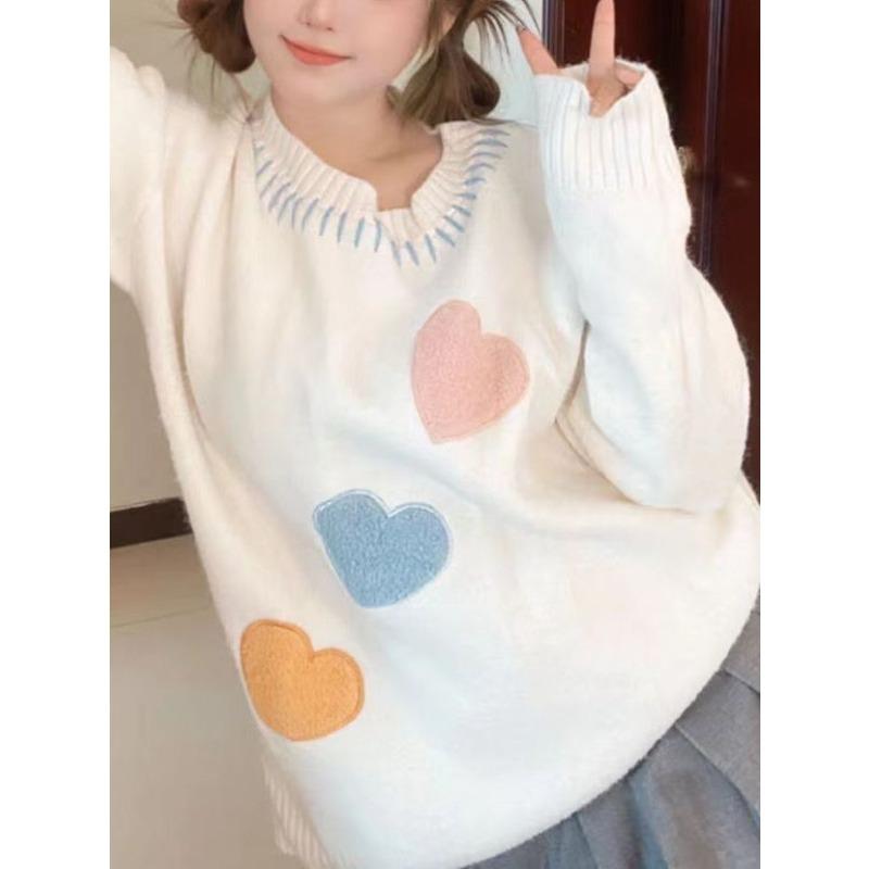 

Люблю контрастные цвета, мягкий восковой пуловер, женский осенне-зимний, новый дизайн, нишевый, милый, омолаживающий вязаный свитер one size fits all белый