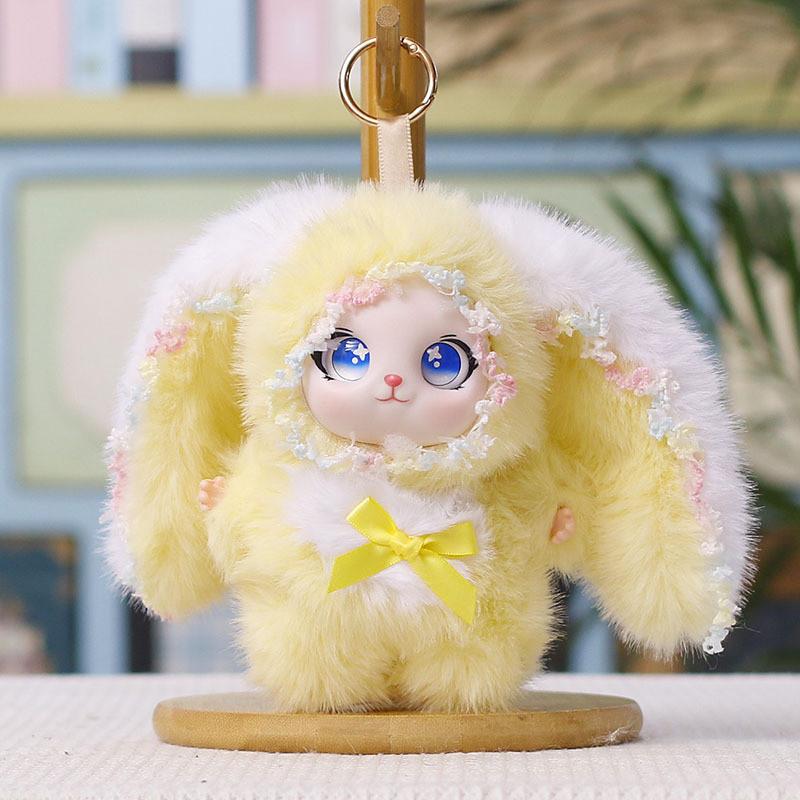 Plush Bunny Keychain With Silicone Face For Kids And Car Decor