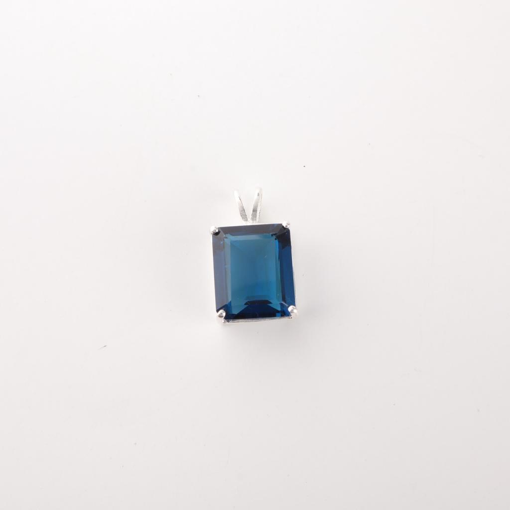 London Blue Topaz Gemstone 925 Stamped Silver Jewelry Rectangle Pendant For Gift PP-58-6