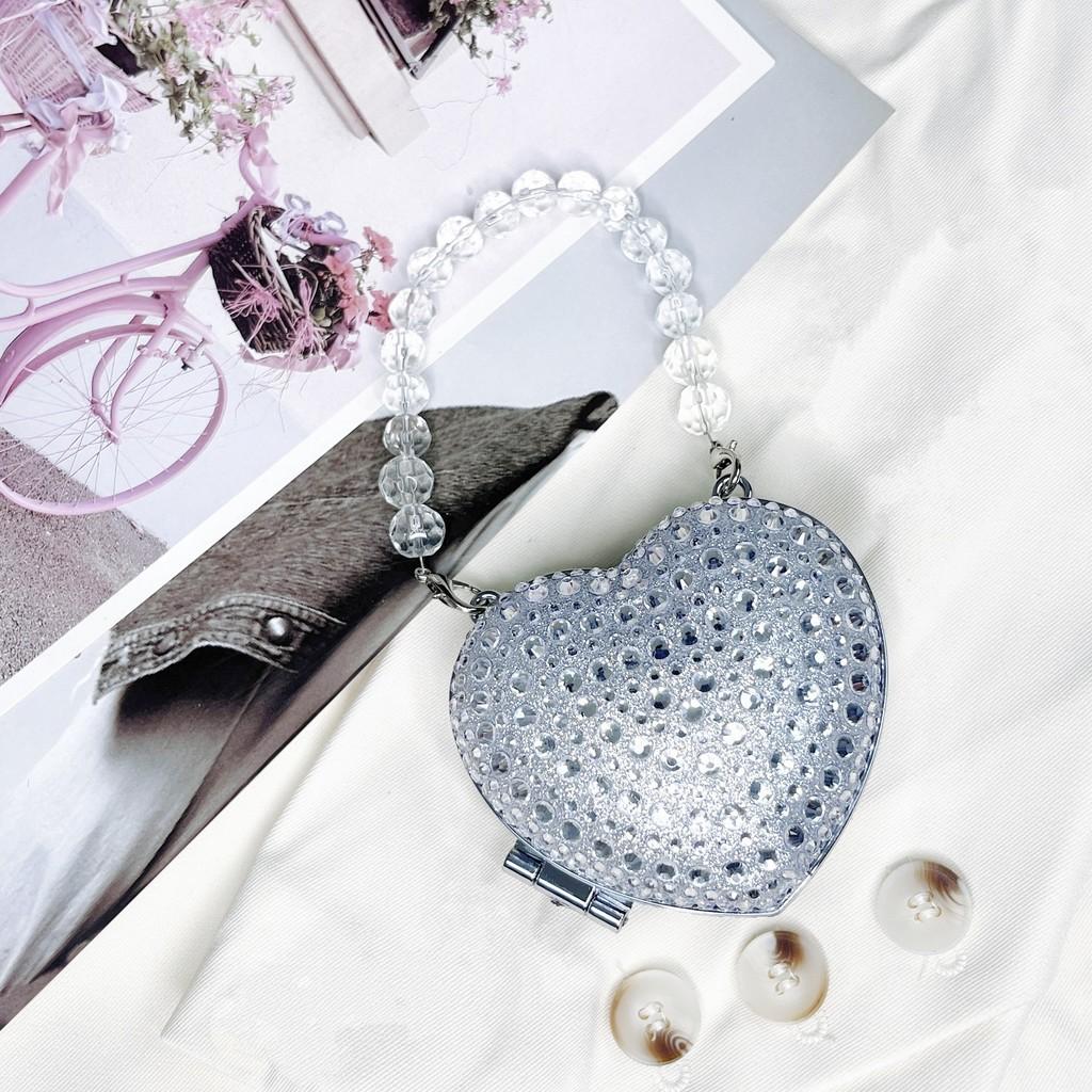 Acrylic Mini Heartshaped Box Bag With Sparkling Crystals And Magnetic Closure For Daily Use