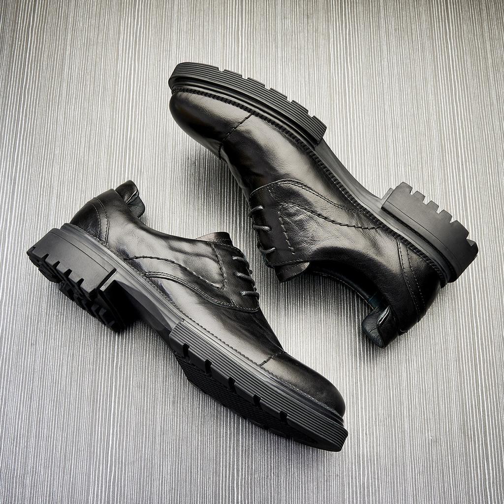 Men'S Casual Leather Shoes Business Versatile Shoes Round Head Fashion Leather Shoes Green Small Leather Shoes