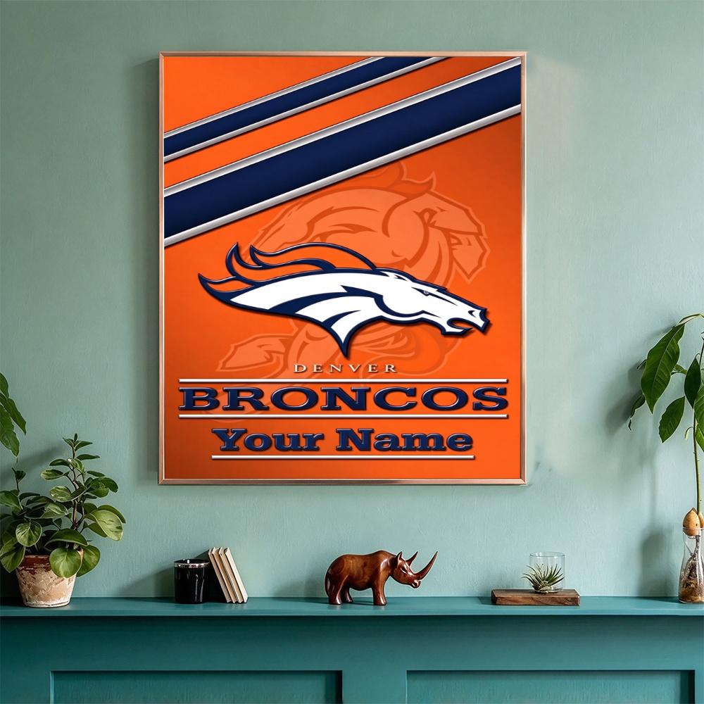 Denver Broncos Logo Personalized Text Diamond Painting Round Diamond Mosaic Rhinestones Diamond Embroidery Craft Kit Wall Decor Without Frame